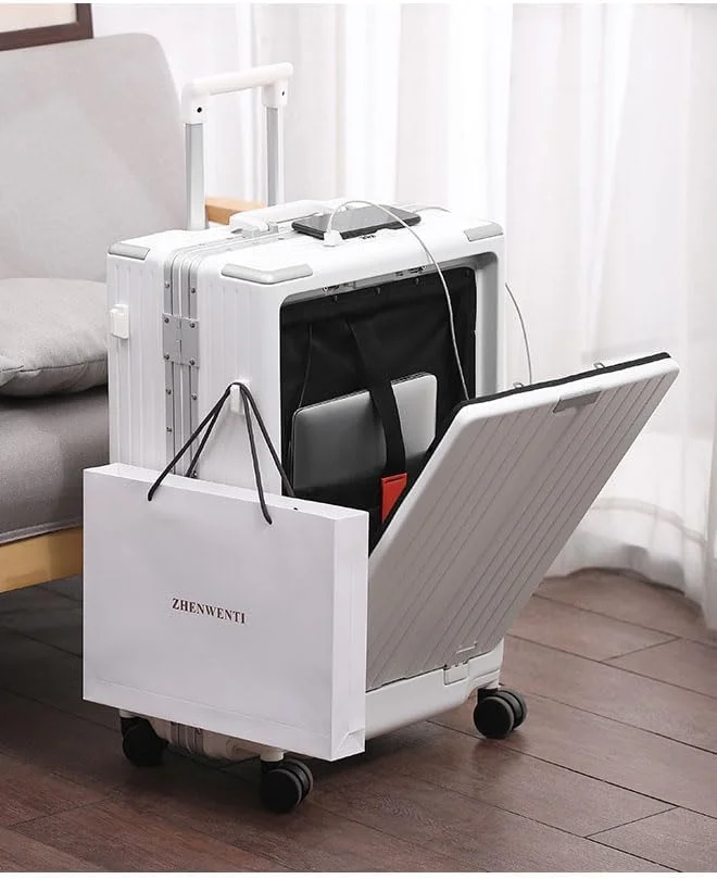 چمدان ممتاز NKX با فریم آلومینیومی قابل گسترش، بدنه ABS و PC، دارای پورت شارژ USB و Type-C و 5 چرخ، سایز 20 اینچ