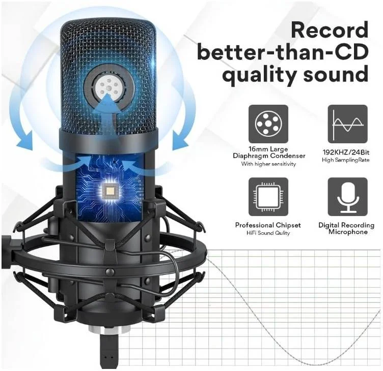 کیت میکروفون استودیویی Maono، اتصال USB، بازوی بوم فنری رومیزی، پاپ فیلتر، کندانسور 16 میلی متری، پاسخ فرکانسی 30 هرتز تا 16 کیلوهرتز، حداکثر SPL 120 دسی بل، مشکی | AU-A04