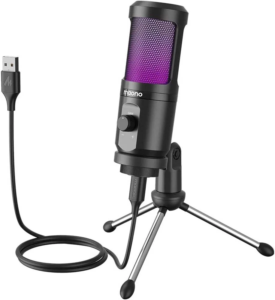 بسته میکروفون لایت گیمینگ USB با نور RGB Maonocaster، برای ضبط، پادکست، استریم، یوتیوب، توییچ، اسکایپ، طراحی انعطاف پذیر 180 درجه، سازگار با PS4، PS5، مشکی | PM461TR-RGB