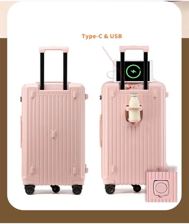 چمدان ممتاز NKX با فریم آلومینیومی قابل گسترش ABS و PC با پورت شارژ USB و نوع C و 5 چرخ، سایز 24 اینچ