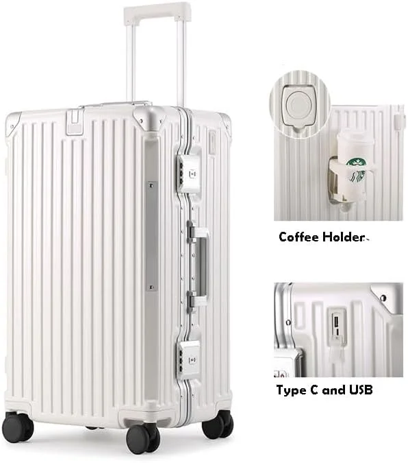 چمدان ممتاز ۲۴ اینچی با فریم آلومینیومی قابل گسترش، بدنه ABS و PC، دارای پورت شارژ USB و Type C