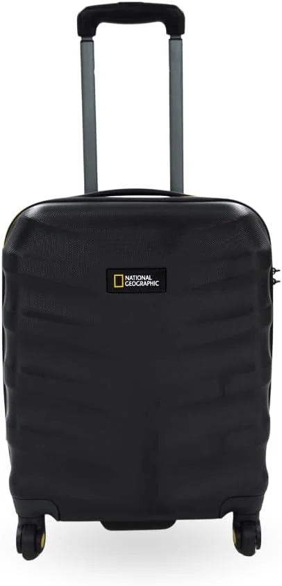 چمدان کابین کوچک سخت بدنه ABS نشنال جئوگرافیک مدل Arete، مشکی، چمدان مسافرتی سبک و بادوام، کیف ترولی 4 چرخ با قفل ترکیبی فوق ایمن (سایز 20 اینچ).