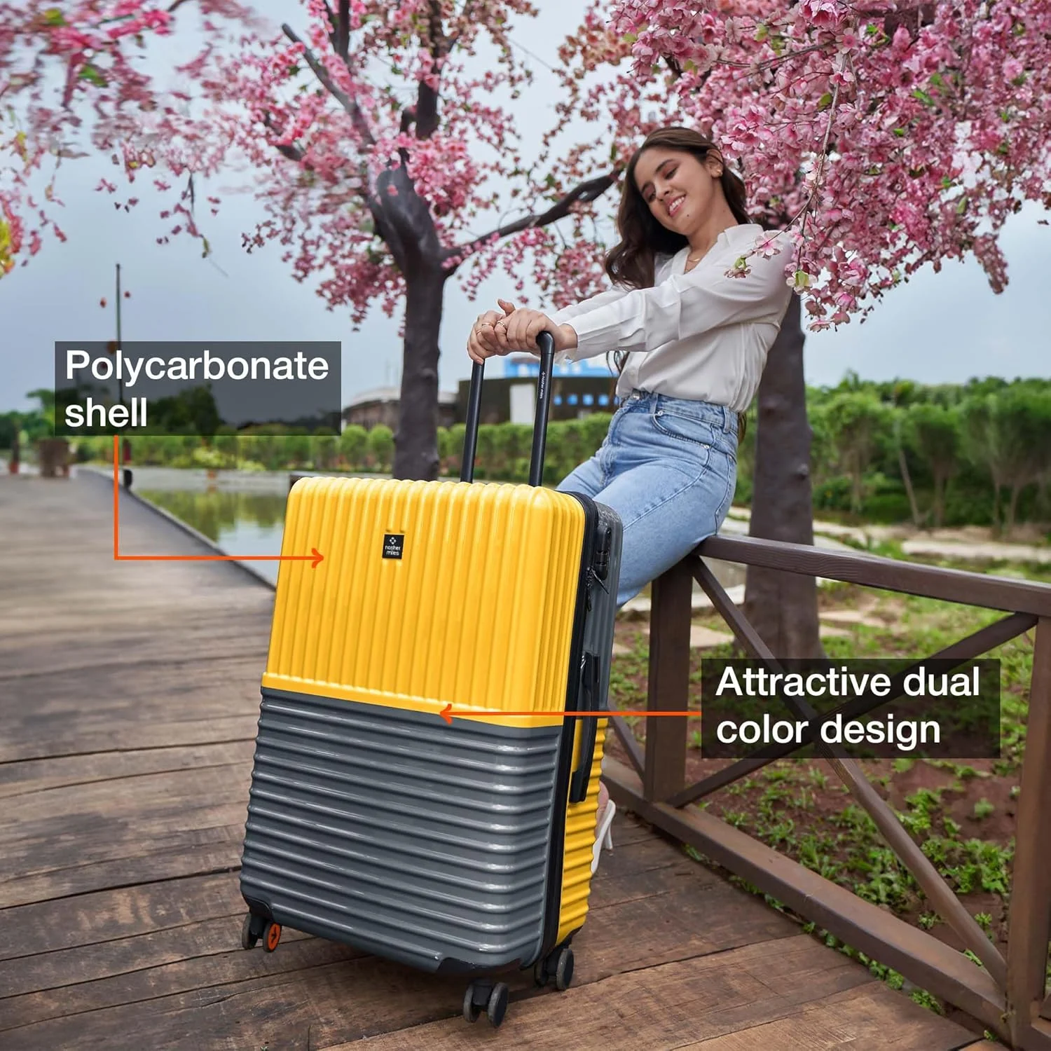 چمدان سایز متوسط نشیر مایلز استانبول، بدنه سخت ABS و پلی کربنات، سایز 24 اینچ | 65 سانتی متر | 8 چرخ، مناسب سفر | چمدان چرخ دار (زرد خاکستری)