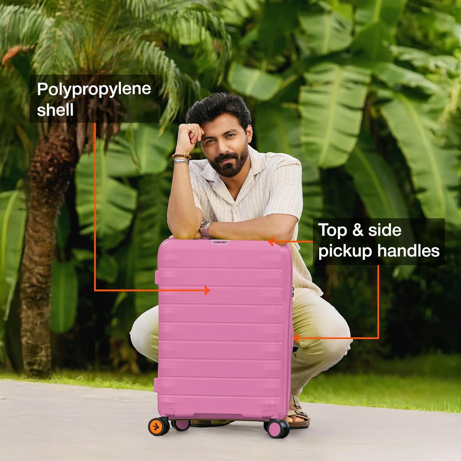 چمدان سایز متوسط پلی پروپیلن سخت وین، برند ناشر مایلز، صورتی، سایز 24 اینچ | کیف چرخدار 65 سانتی متری