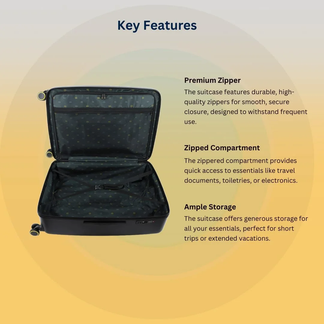 چمدان بزرگ سایز بازرسی سخت پوسته تراز نشنال جئوگرافیک RPET، چمدان مسافرتی بادوام و سبک وزن با قفل ترکیبی TSA، کیف ترولی 4 چرخ گردان بی صدا (سایز 24 اینچ) مشکی.