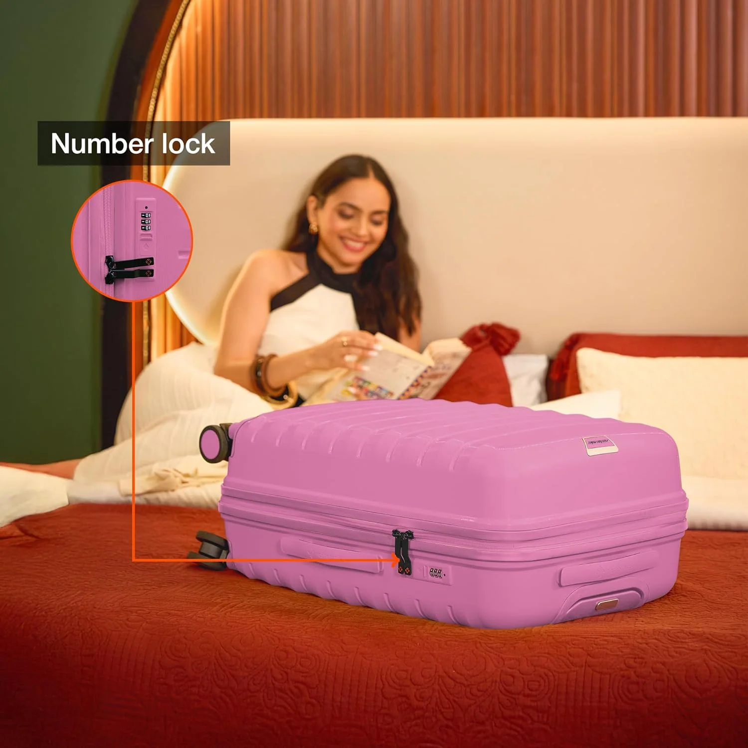 چمدان سایز متوسط پلی پروپیلن سخت وین، برند ناشر مایلز، صورتی، سایز 24 اینچ | کیف چرخدار 65 سانتی متری