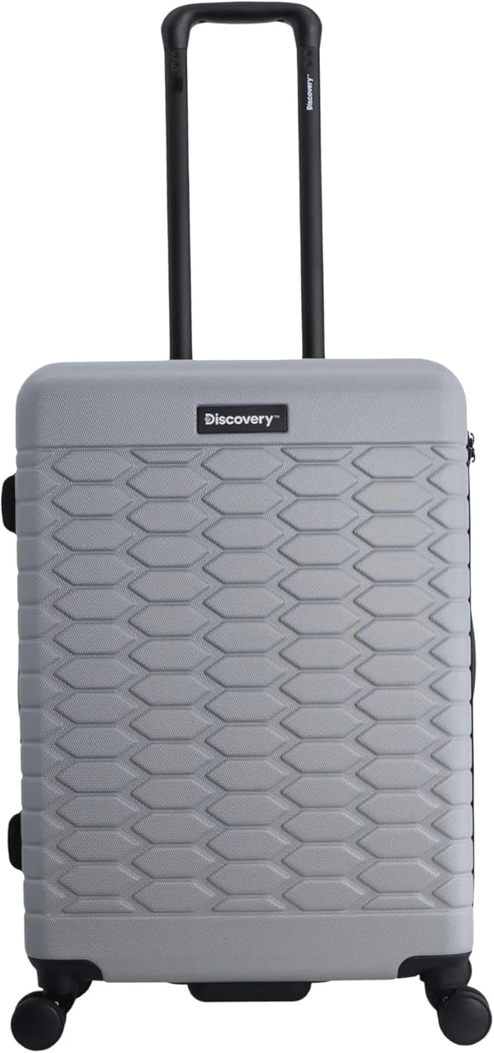 چمدان سایز متوسط نقره ای سخت و مقاوم ABS نشنال جئوگرافیک دیسکاوری رپتایل، چمدان سبک وزن و بادوام با قابلیت افزایش فضا، 4 چرخ دوبل با قفل TSA (سایز 24 اینچ).