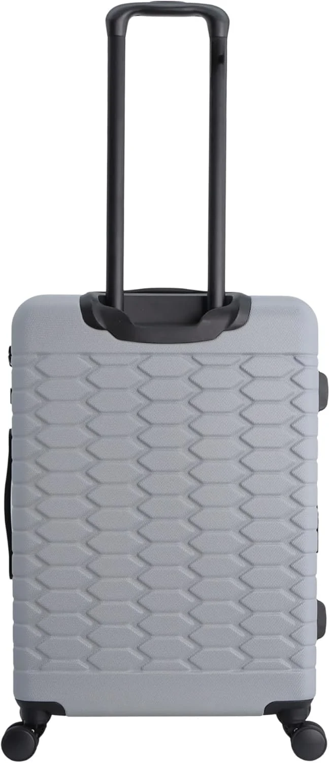 چمدان سایز متوسط نقره ای سخت و مقاوم ABS نشنال جئوگرافیک دیسکاوری رپتایل، چمدان سبک وزن و بادوام با قابلیت افزایش فضا، 4 چرخ دوبل با قفل TSA (سایز 24 اینچ).