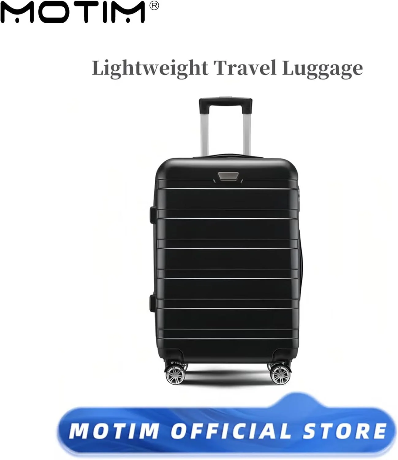 چمدان سخت MOTIM با 4 چرخ بی صدا جهانی و قفل ترکیبی (مشکی، 28 اینچ)