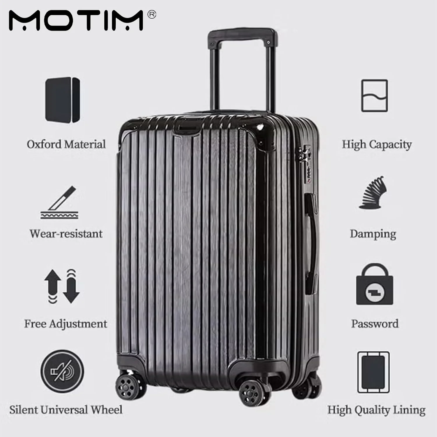 چمدان کابین سایز چرخشی MOTIM، چمدان کوچک ABS سبک وزن با 4 چرخ مناسب برای آقایان، بانوان و استفاده عمومی (مشکی، سایز 24 اینچ)