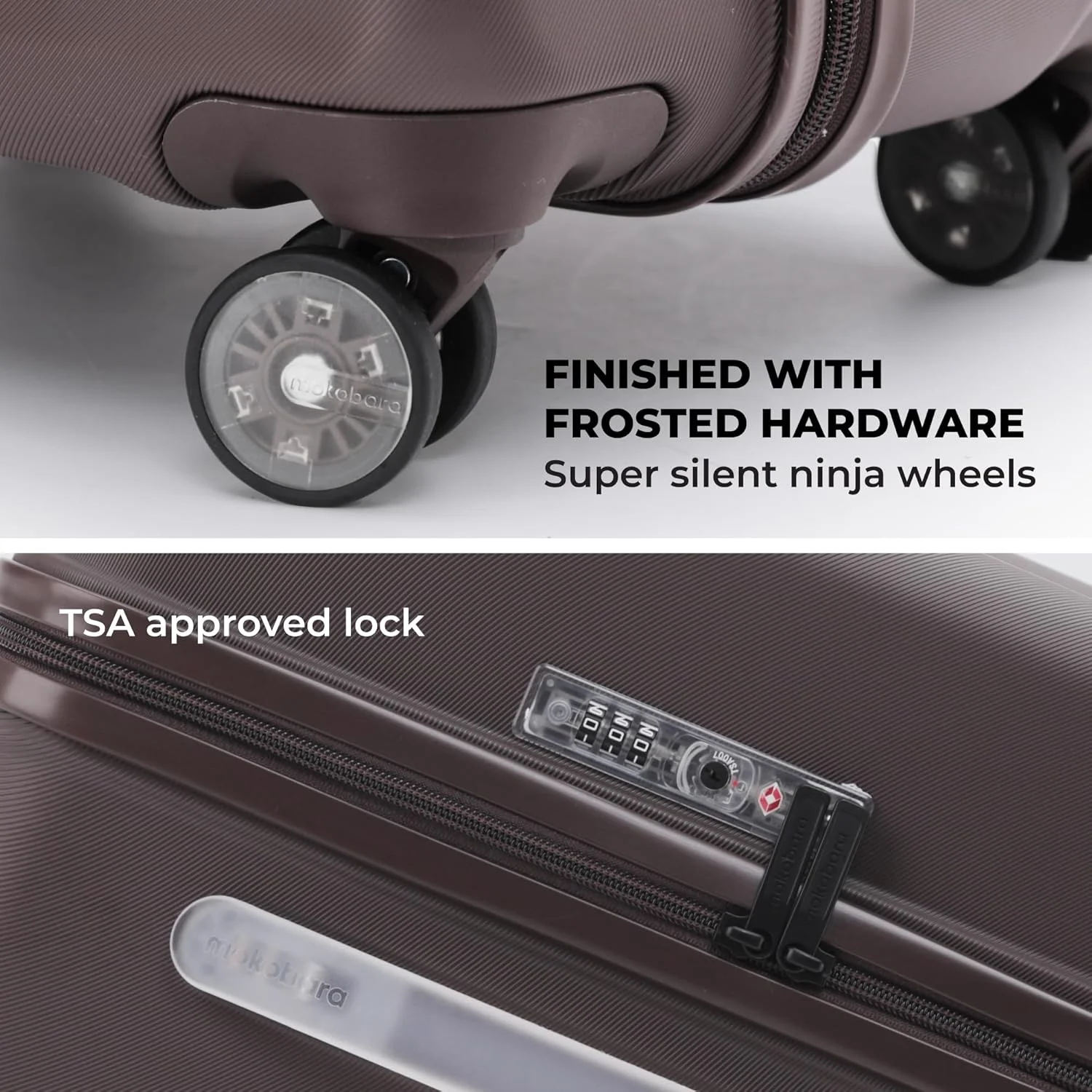چمدان ترانک راهروی MOKOBARA | بدنه پلی کربنات 77 سانتی متری، زیپ های YKK، قفل مورد تایید TSA و چرخ های نینجا بی صدا، چمدان مسافرتی (بزرگ، دانه های باحال) قهوه ای