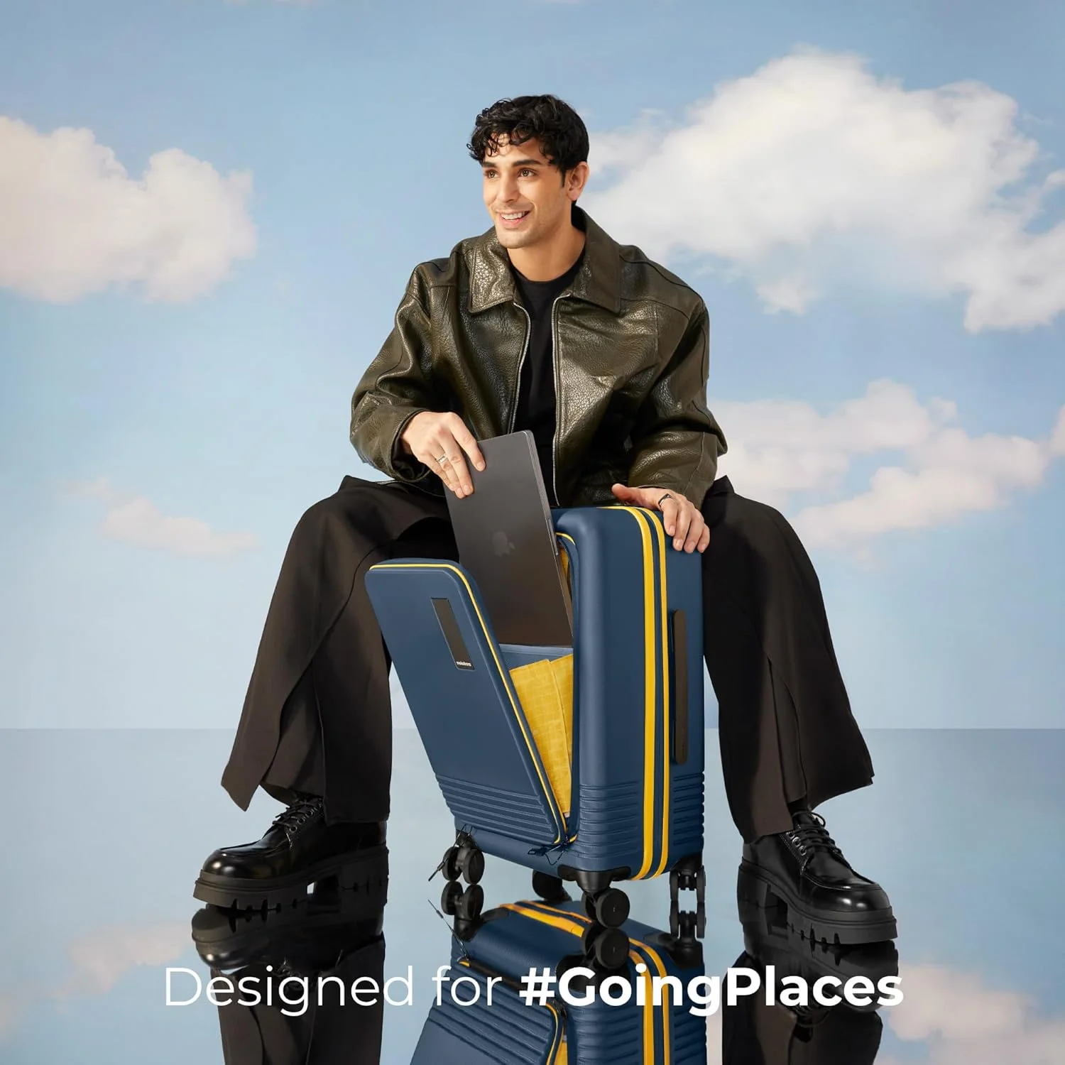 چمدان کابین پرو MOKOBARA سایز 58 سانتی متر، بدنه سخت پلی کربنات ماکرولون آلمانی، 8 چرخ هینوموتو، چمدان ترولی (سبز دریایی)