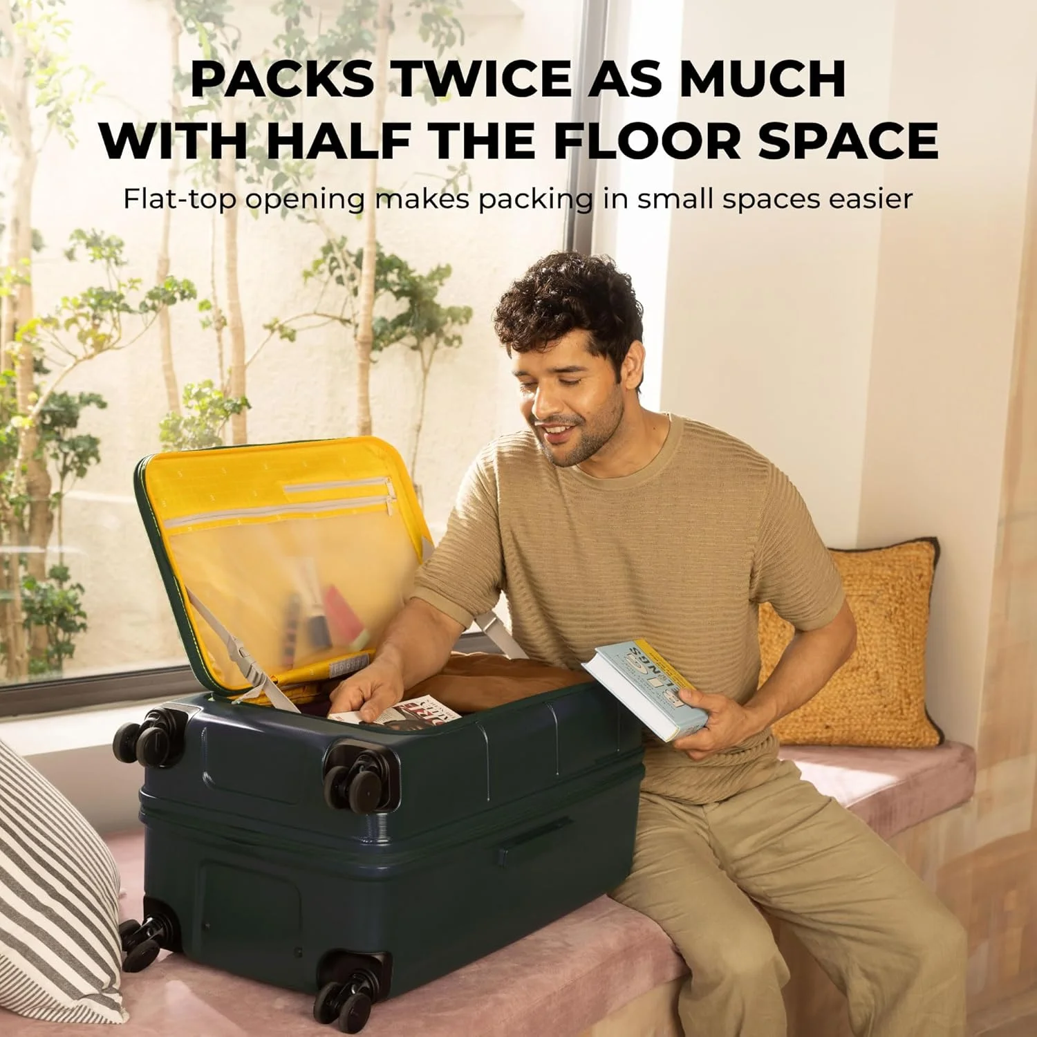 چمدان سایز بزرگ موکوبارا مدل Em Access | بدنه سخت با ظرفیت 85 تا 93 لیتر با قابلیت افزایش حجم، قفل TSA و چرخ های ژاپنی Hinomoto | دسته ارگونومیک برای حمل آسان | سبز | سبز انرژی سانری