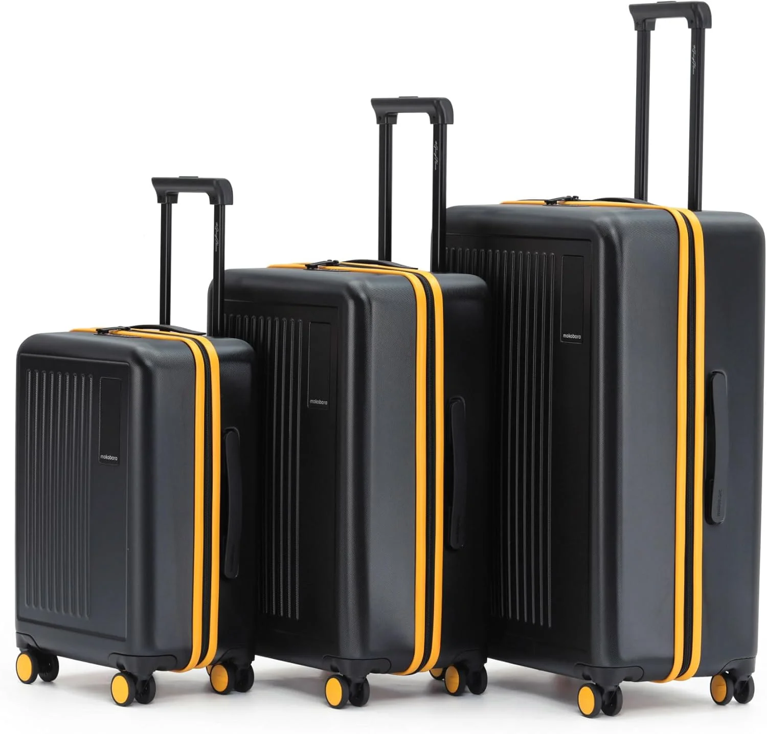 ست چمدان ترانزیت MOKOBARA شامل 3 سایز | ظرفیت 40 لیتر، 65 لیتر و 100 لیتر | بدنه سخت پلی کربنات | چرخ های بی صدای Hinomoto | مناسب برای تمام نیازهای سفر | مشکی | Crypto Sunray 2.0