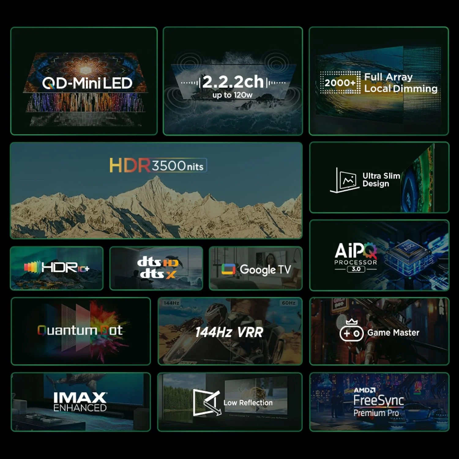 تلویزیون هوشمند 65 اینچ TCL 4K QD-Mini LED HDR Google TV، 3300 نیت، ONKYO 2.2.2 کانال، 144 هرتز VRR+240 هرتز DLG، Imax Enhanced، طراحی فوق العاده باریک مدل 65C855- (مدل 2024)، مشکی تلویزیون هوشمند 65 اینچ TCL 4K QD-Mini LED HDR Google TV، 3300 نیت، ONKYO 2.2.2 کانال، 144 هرتز VRR+240 هرتز DLG، Imax Enhanced، طراحی فوق العاده باریک مدل 65C855- (مدل 2024)، مشکی