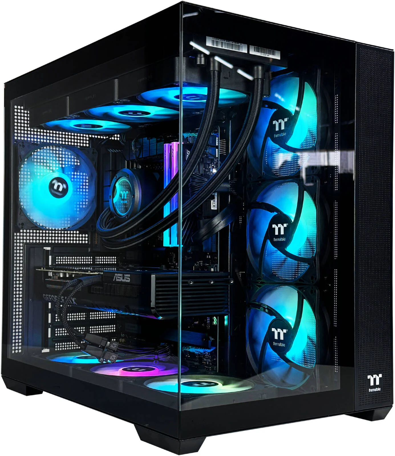 کامپیوتر گیمینگ EntryX - پردازنده Intel Core i7-14700KF با 20 هسته و 28 رشته، کارت گرافیک NVIDIA RTX 5070 با 12 گیگابایت حافظه، 32 گیگابایت رم DDR5 با فرکانس 6000 مگاهرتز، 1 ترابایت SSD Gen 4، منبع تغذیه 650W 80 PLUS، خنک کننده مایع 360 میلی متری، Wi-Fi + BT