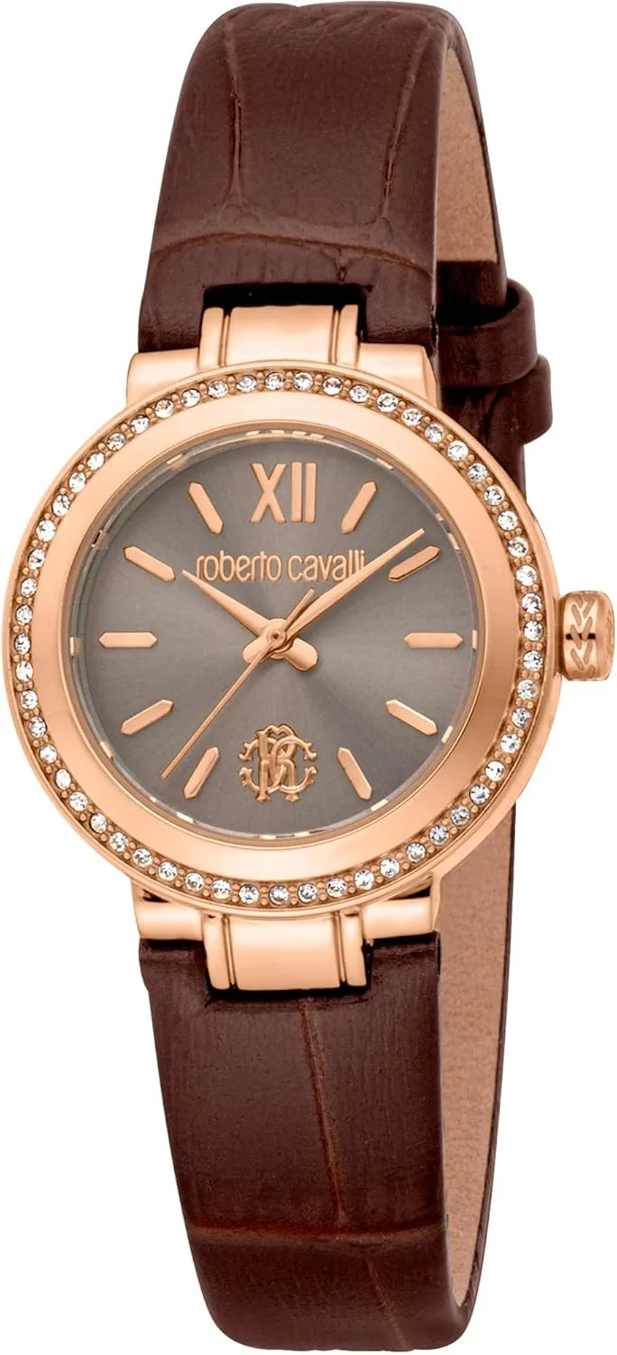 ساعت مچی آنالوگ زنانه روبرتو کاوالی با صفحه گرد، قطر قاب 28 میلی متر، خاکستری/رزگلد/قهوه ای