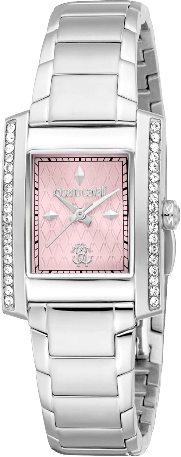 ساعت مچی آنالوگ زنانه روبرتو کاوالی با صفحه مربعی، قطر قاب 24 میلی متر، نقره ای خاکستری/نقره ای