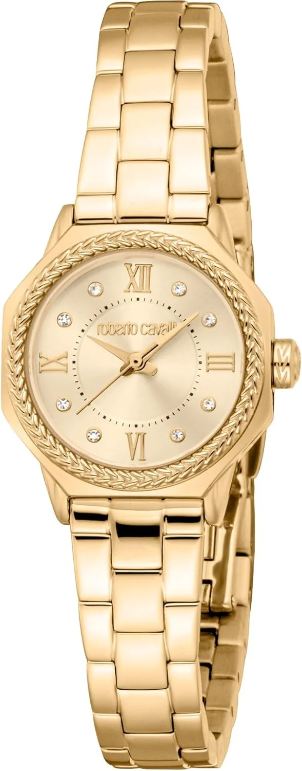 ساعت مچی آنالوگ زنانه روبرتو کاوالی با صفحه گرد، قطر قاب 24 میلی متر، طلایی/طلایی