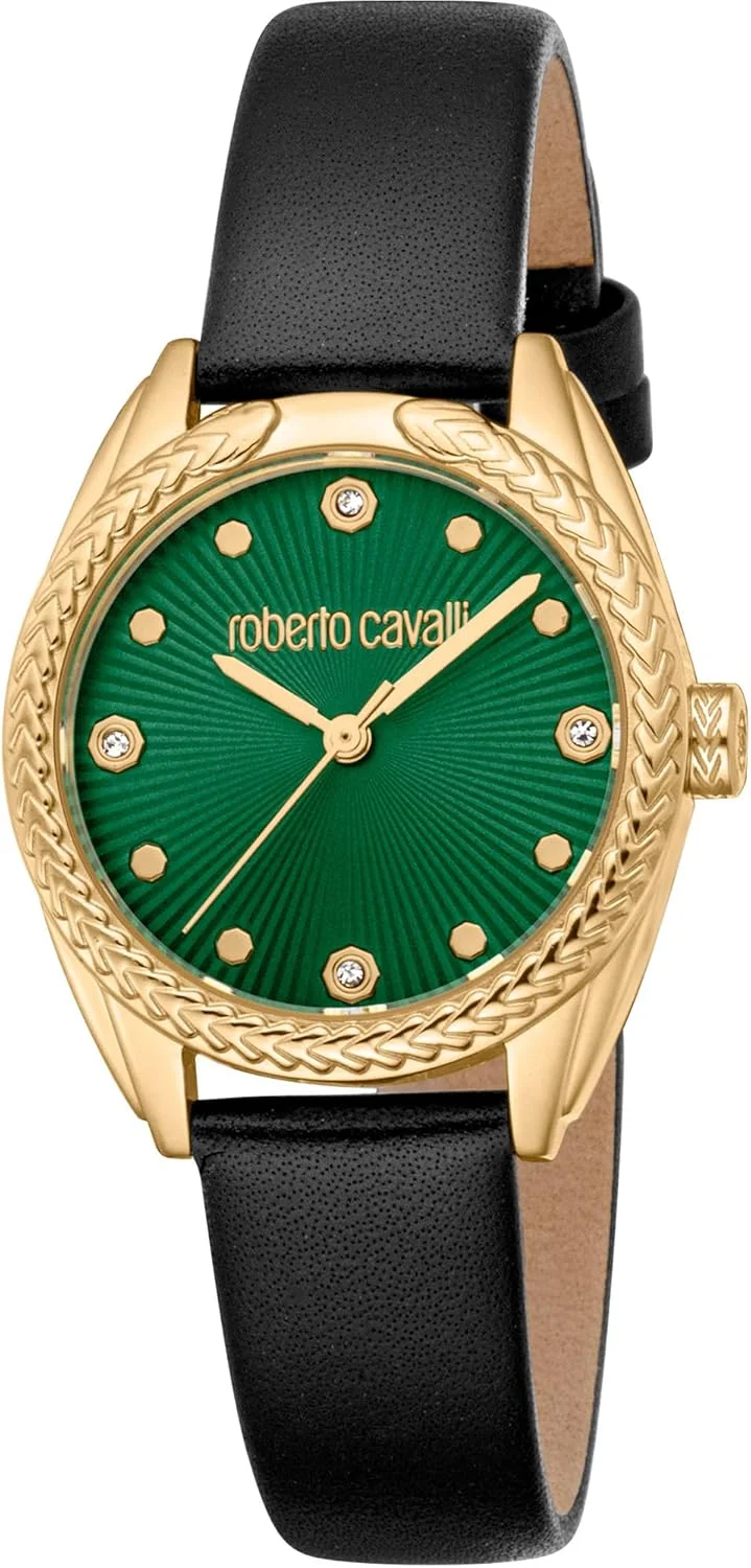 ساعت مچی آنالوگ زنانه روبرتو کاوالی مدل RC5L118L0025 با قاب گرد، قطر 30 میلی متر، طلایی/مشکی