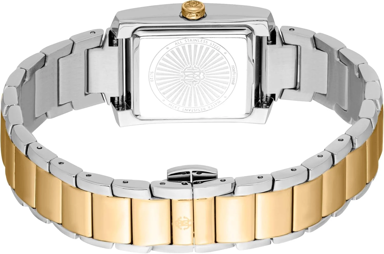 ساعت مچی آنالوگ زنانه روبرتو کاوالی با صفحه مربعی، قطر قاب 24 میلی متر، سبز/طلایی/خاکستری نقره ای