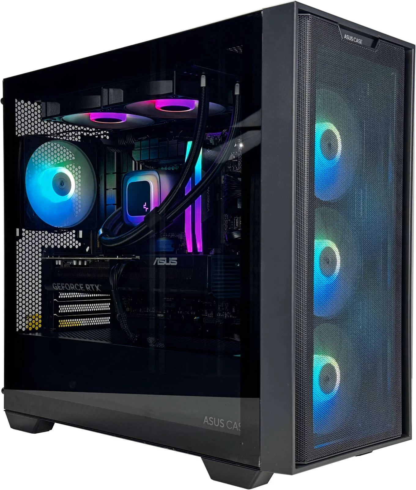 کامپیوتر گیمینگ FusionX - پردازنده AMD Ryzen 7 9700X با 8 هسته و 16 رشته، کارت گرافیک NVIDIA RTX 5060 Ti با 8 گیگابایت حافظه، 16 گیگابایت رم DDR5 با فرکانس 5600 مگاهرتز، 1 ترابایت حافظه SSD نسل 4، منبع تغذیه 650 وات گلد، خنک کننده مایع 240 میلی متری، Wi-Fi + BT