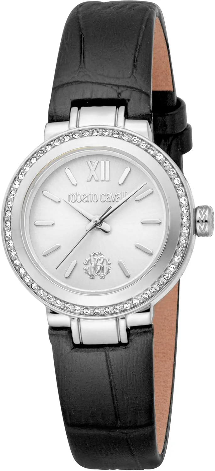 ساعت مچی آنالوگ زنانه روبرتو کاوالی با صفحه گرد، قطر قاب 28 میلی متر، نقره ای خاکستری/مشکی