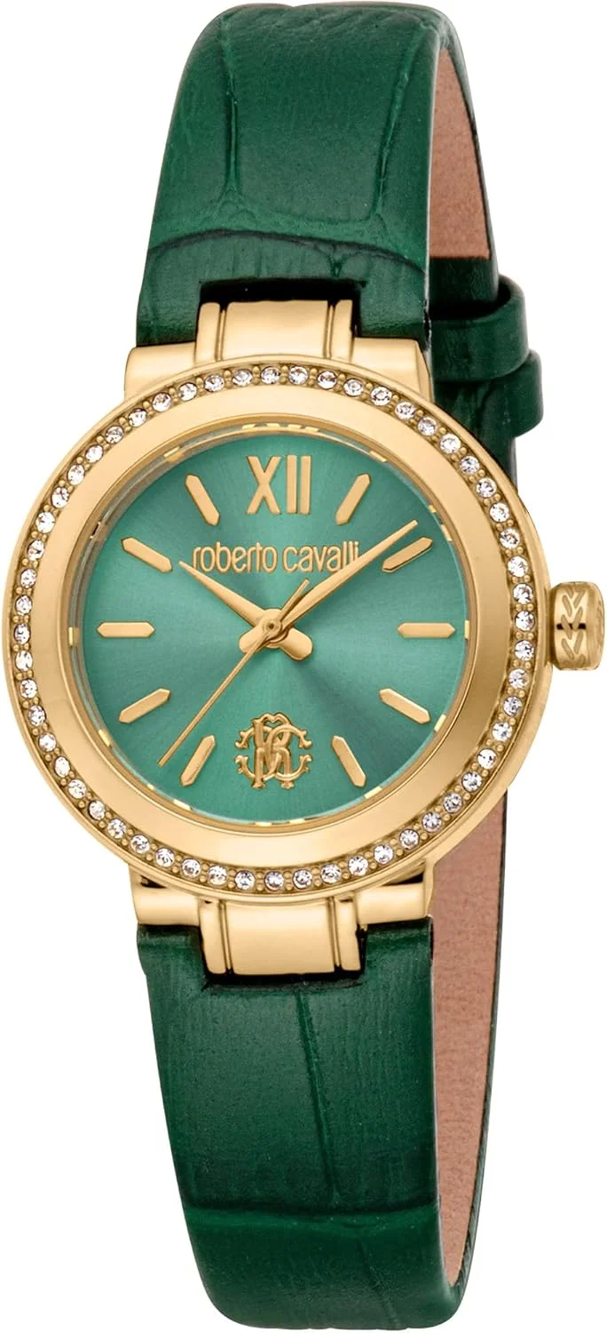 ساعت مچی آنالوگ زنانه روبرتو کاوالی با صفحه گرد، قطر قاب 28 میلی متر، سبز/طلایی/سبز بطری
