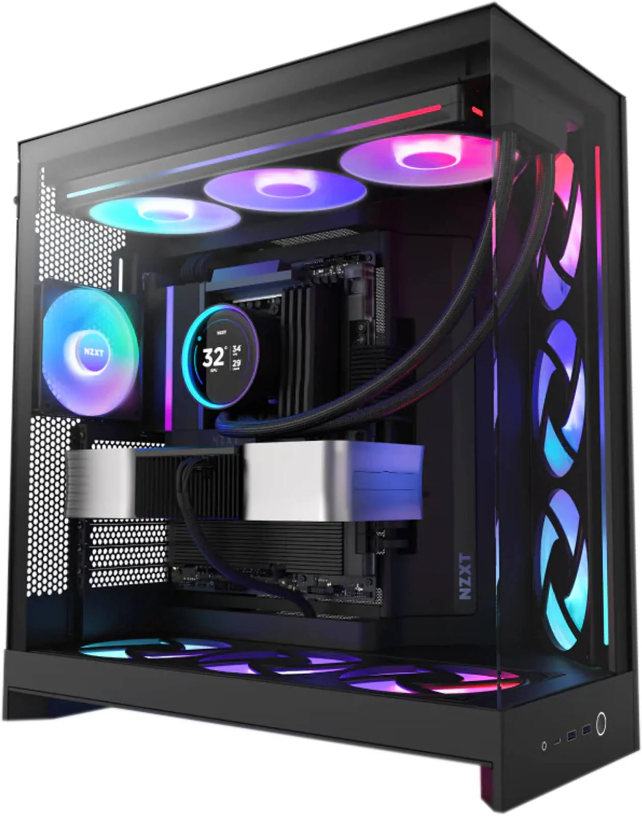 کامپیوتر گیمینگ GhostFrame - پردازنده Intel Core Ultra 9 285K با 24 هسته و 24 رشته، کارت گرافیک NVIDIA RTX 5080 با 16 گیگابایت حافظه، 32 گیگابایت رم DDR5 با فرکانس 6000 مگاهرتز، 1 ترابایت SSD Gen 5، منبع تغذیه 850W 80 PLUS، خنک کننده مایع 360 میلی متری، Wi-Fi 7 + BT