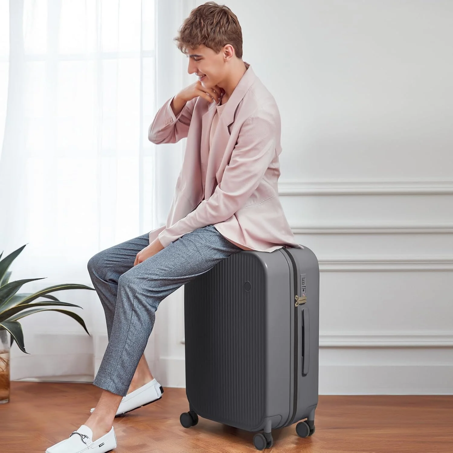 چمدان مسافرتی Mixi با چرخ‌های اسپینر، بدنه سخت، سبک و چرخ‌دار، جنس PC با روکش برای سفرهای کاری