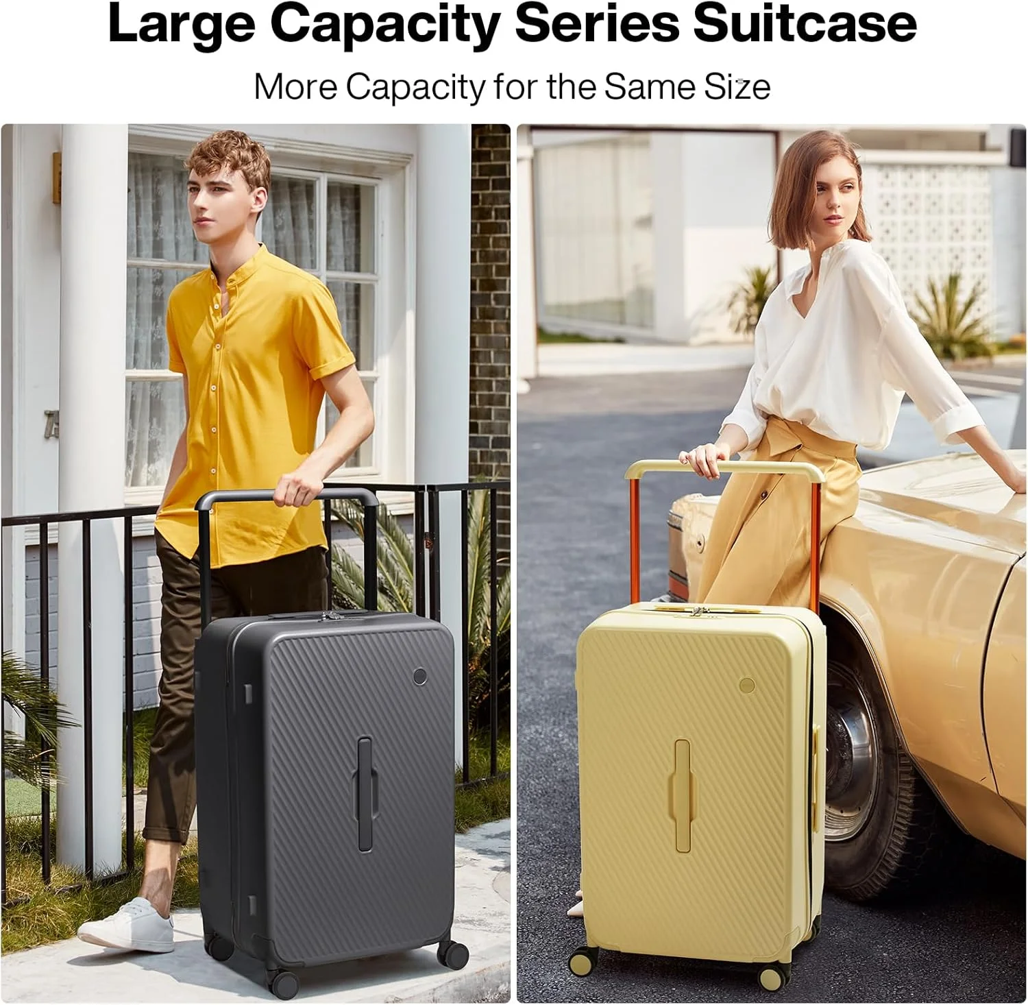 چمدان بزرگ 26 اینچی میکسی با چرخ های اسپینر، دسته پهن ارتقا یافته، بدنه سخت PC، چمدان مسافرتی چرخ دار، زرد لارک