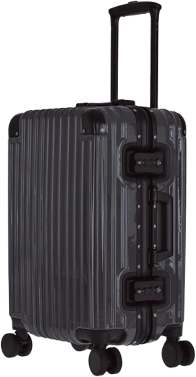 چمدان سخت LUSHBERRY، ساخته شده از پلی کربنات با تکنولوژی برتر و 4 چرخ دوبل بی صدا، دارای قفل ضد سرقت مورد تایید TSA (مشکی، BAKER-C سایز 20 اینچ)