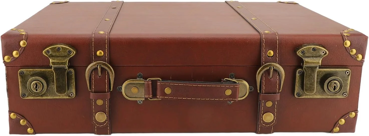 چمدان چرمی طرح قدیمی و زیبای Luqeeg، چمدان مسافرتی کوچک و بدون چرخ با مواد فلزی قوی، دارای بند شانه ای و محافظ گوشه ظریف برای وسایل عکاسی مسافرتی