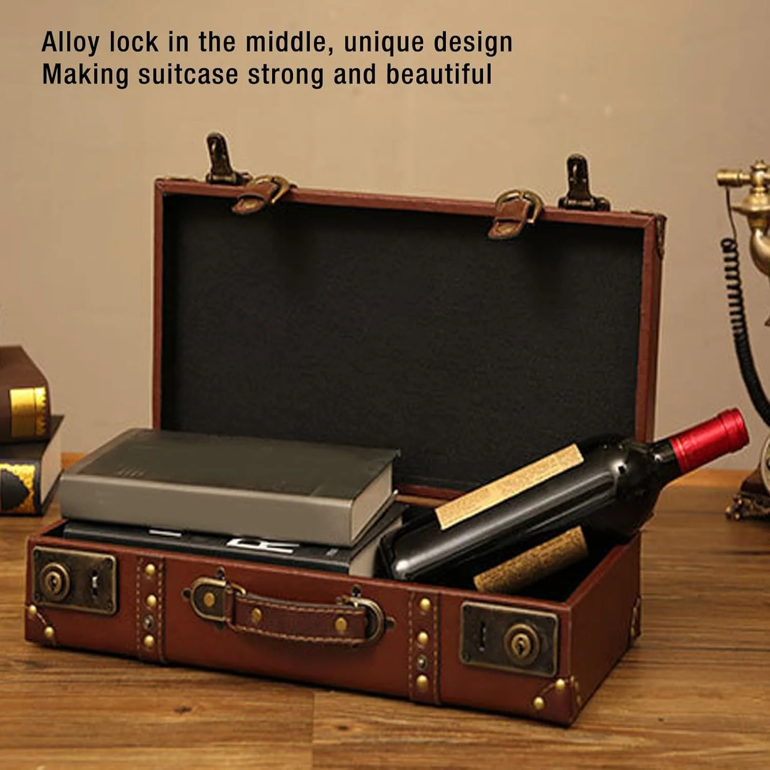 چمدان چرمی طرح قدیمی و زیبای Luqeeg، چمدان مسافرتی کوچک و بدون چرخ با مواد فلزی قوی، دارای بند شانه ای و محافظ گوشه ظریف برای وسایل عکاسی مسافرتی