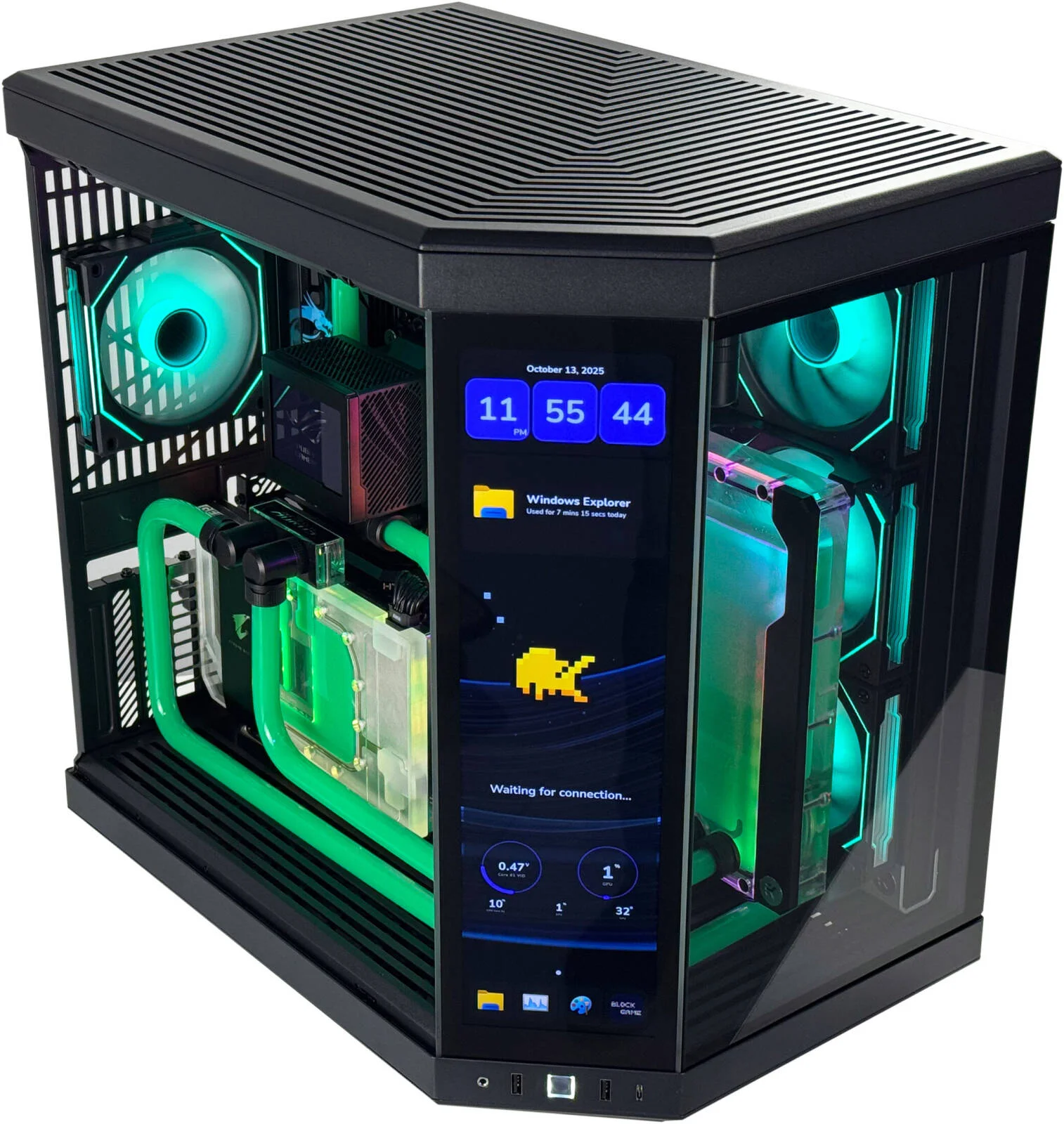 کامپیوتر گیمینگ HydraX - پردازنده Intel Core Ultra 9 285K با 24 هسته و 24 رشته، کارت گرافیک NVIDIA RTX 5090 با 32 گیگابایت حافظه، 96 گیگابایت رم DDR5 با فرکانس 7200 مگاهرتز، 2 ترابایت SSD Gen 5، منبع تغذیه 1200 وات Gold، خنک کننده مایع 360 میلی‌متری، Wi-Fi + BT