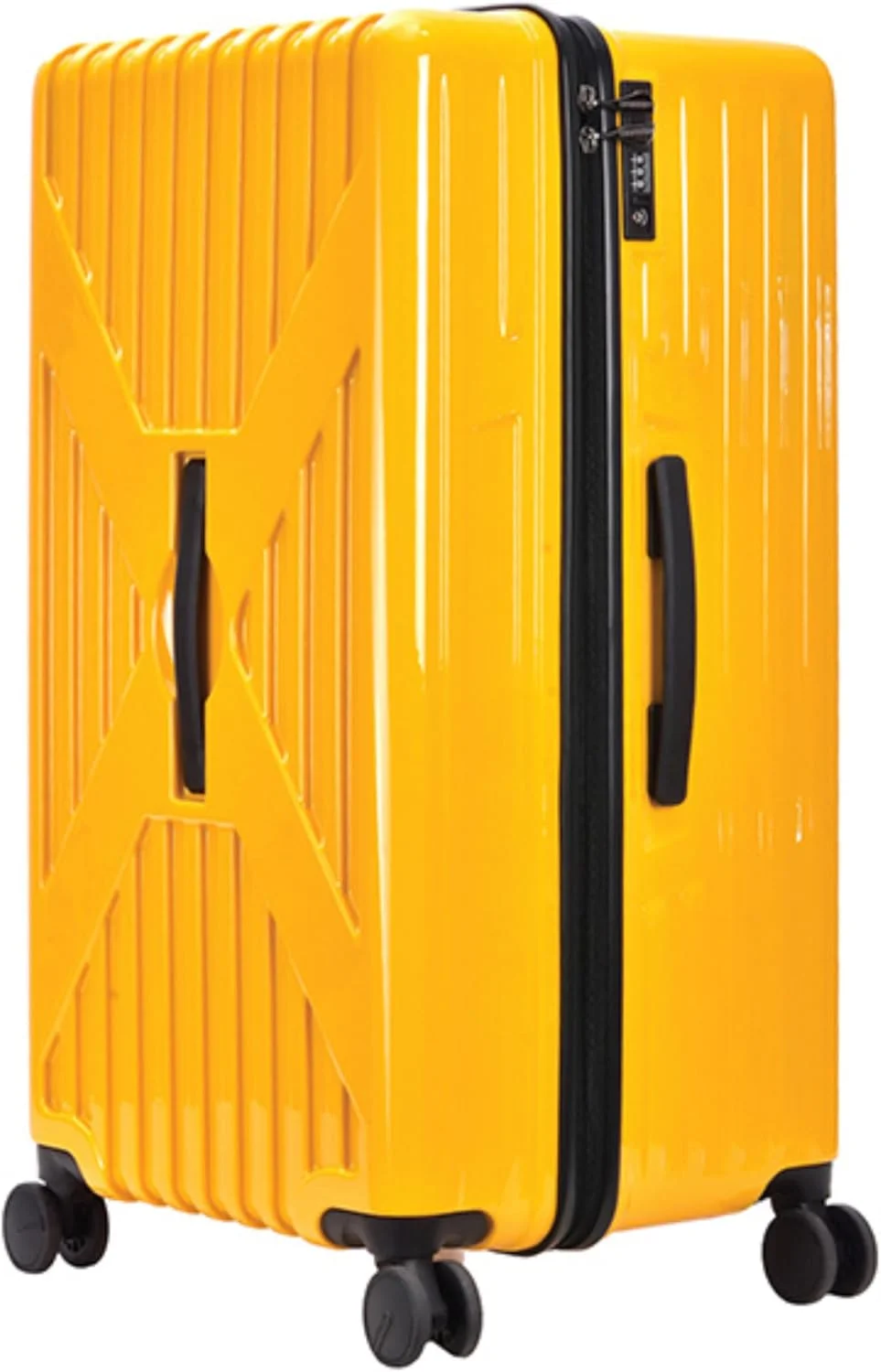 چمدان سایز بزرگ LUSHBERRY AXEL (سایز ۲۹ اینچ) بدنه سخت پلی کربنات، چرخ های دوبل ژاپنی Hinomoto، ضد سرقت، قفل بین المللی و حجم بزرگ (زرد)