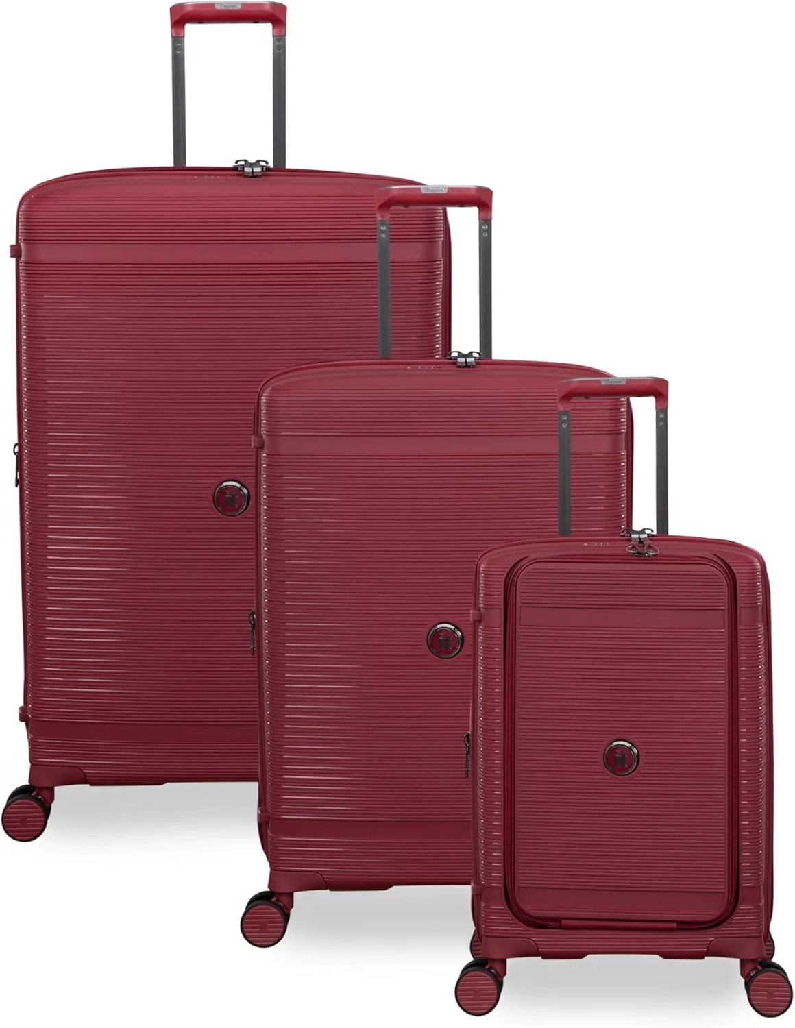 مجموعه 3 عددی چمدان سخت یونی‌سکس it luggage Unanimous، جنس پلی پروپیلن، 8 چرخ اسپینر 360 درجه، کیف ترولی قابل گسترش، مدل 15-3108-08، چمدان سبک (Dark Dahlia، ست)