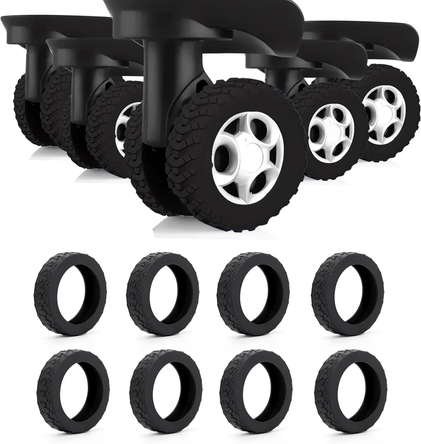 8 عدد روکش محافظ چرخ محفظه چمدان - ضد ضربه، بی صدا مناسب برای چرخ های چمدان دستی (مشکی)