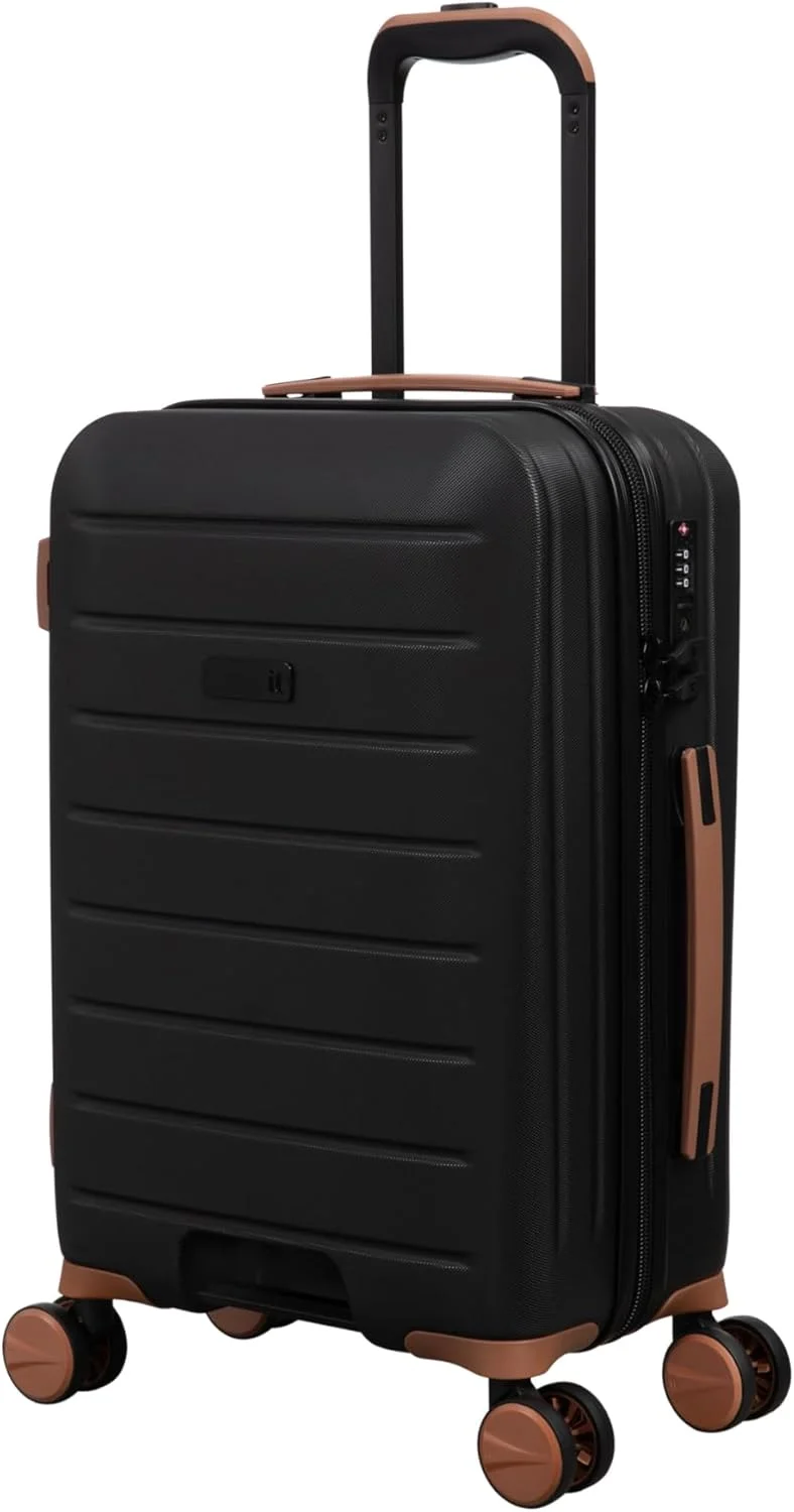 چمدان کابین IT Luggage - چمدان های هارد شل با چرخ های اسپینر، دسته تلسکوپی و زیپ های ضد گیر (ظرفیت 53 لیتر) (مشکی، سایز کوچک 21 اینچ)