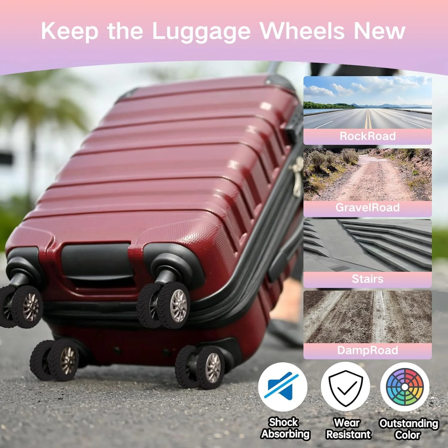 8 عدد روکش محافظ چرخ محفظه چمدان - ضد ضربه، بی صدا مناسب برای چرخ های چمدان دستی (مشکی)