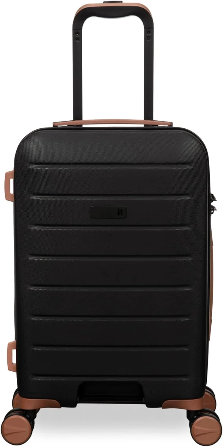 چمدان کابین IT Luggage - چمدان های هارد شل با چرخ های اسپینر، دسته تلسکوپی و زیپ های ضد گیر (ظرفیت 53 لیتر) (مشکی، سایز کوچک 21 اینچ)