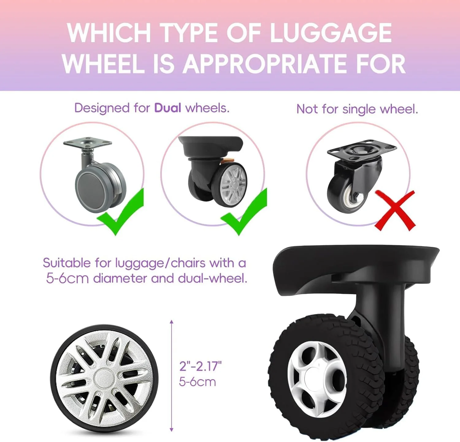 8 عدد روکش محافظ چرخ محفظه چمدان - ضد ضربه، بی صدا مناسب برای چرخ های چمدان دستی (مشکی)