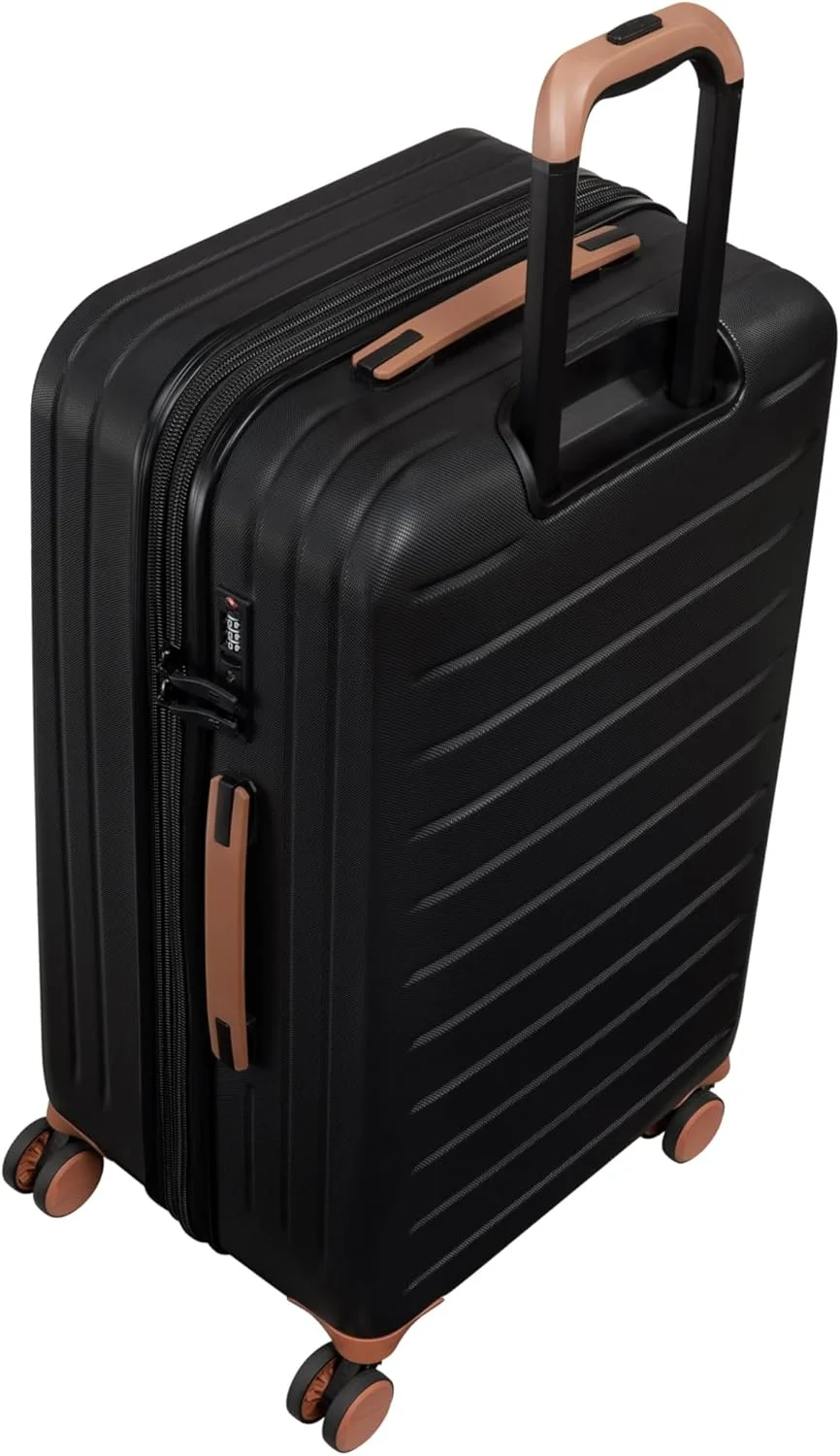 چمدان کابین IT Luggage - چمدان های هارد شل با چرخ های اسپینر، دسته تلسکوپی و زیپ های ضد گیر (ظرفیت 53 لیتر) (مشکی، سایز کوچک 21 اینچ)