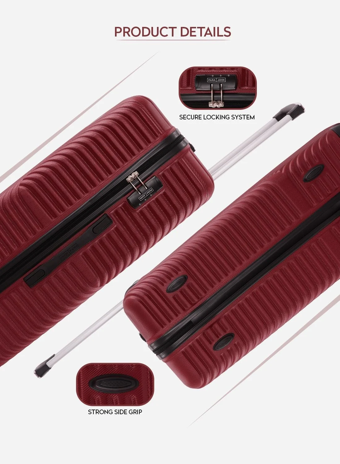 چمدان مسافرتی بزرگ و بادوام یک تکه Vizro Series 1، سایز 28 اینچ، تحمل وزن 30 کیلوگرم، جنس ABS، دارای 4 چرخ - رنگ زرشکی