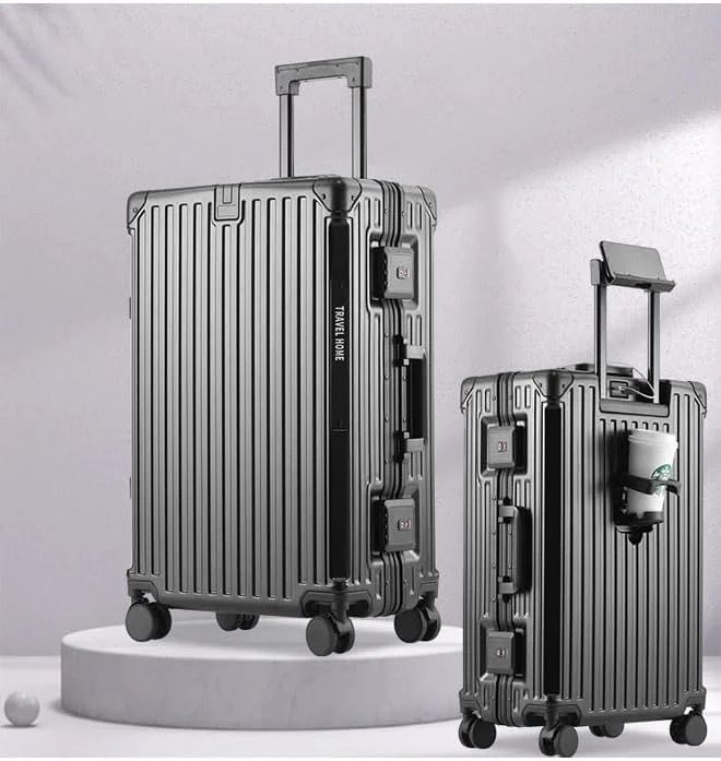 ست ۲ عددی چمدان ممتاز با فریم آلومینیومی قابل گسترش و پورت شارژ USB و نوع C سایز ۲۰ و ۲۸ اینچ (مشکی)