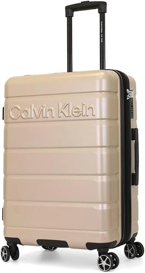 چمدان چرخ‌دار سخت بدنه ریج لاین، ABS فوق‌العاده سبک، 4 چرخ دوبل با قفل TSA (قهوه ای مایل به خاکستری، بزرگ)