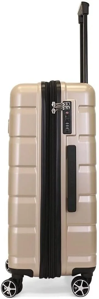 چمدان چرخ‌دار سخت بدنه ریج لاین، ABS فوق‌العاده سبک، 4 چرخ دوبل با قفل TSA (قهوه ای مایل به خاکستری، بزرگ)