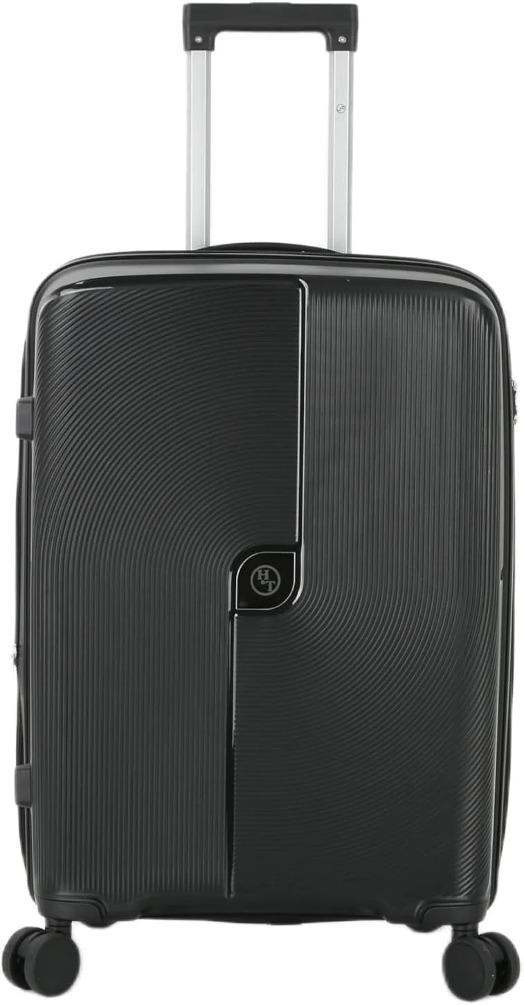 چمدان بزرگ H.T با پوسته سخت بادوام، چرخ‌های اسپینر، دسته تلسکوپی و زیپ‌های ضد سرقت (115 لیتر، چمدان مسافرتی سبک وزن) (مشکی، بزرگ سایز 28 اینچ)
