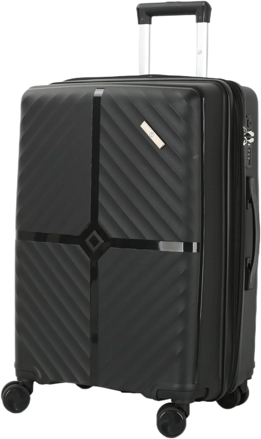 چمدان سایز متوسط بزرگ‌شونده H.T با چرخ‌های اسپینر، دسته تلسکوپی، قفل TSA و زیپ ضد گیر – چمدان هارد شل (24 اینچ، 85 لیتر، سایز متوسط، مشکی)