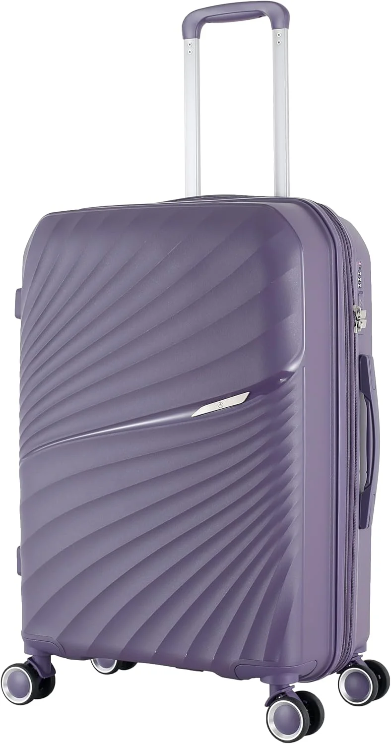 چمدان سایز متوسط H.T با قابلیت افزایش حجم، چرخ‌های گردان، قفل TSA و زیپ ایمن - چمدان مسافرتی هارد شل (24 اینچ، 64 لیتر، سایز متوسط، بنفش)
